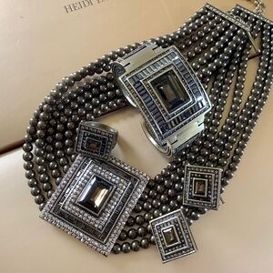 Heidi Daus South Sea Beaded Crystal Complete Set Necklace Bracelet Ring Earrings